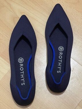 Rothy's Women's Pointed Knit Flats in Navy with Blue Trim
